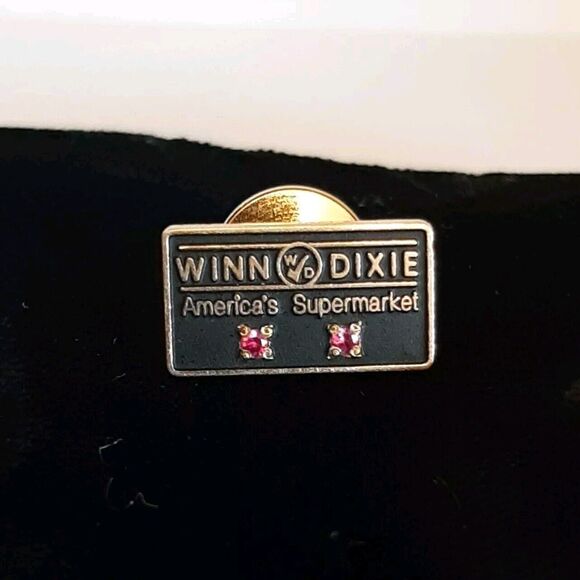 Vintage 10k Gold Winn Dixie Lapel Pin 1/10 Two Red Cubic Zirconia - Picture 1 of 4